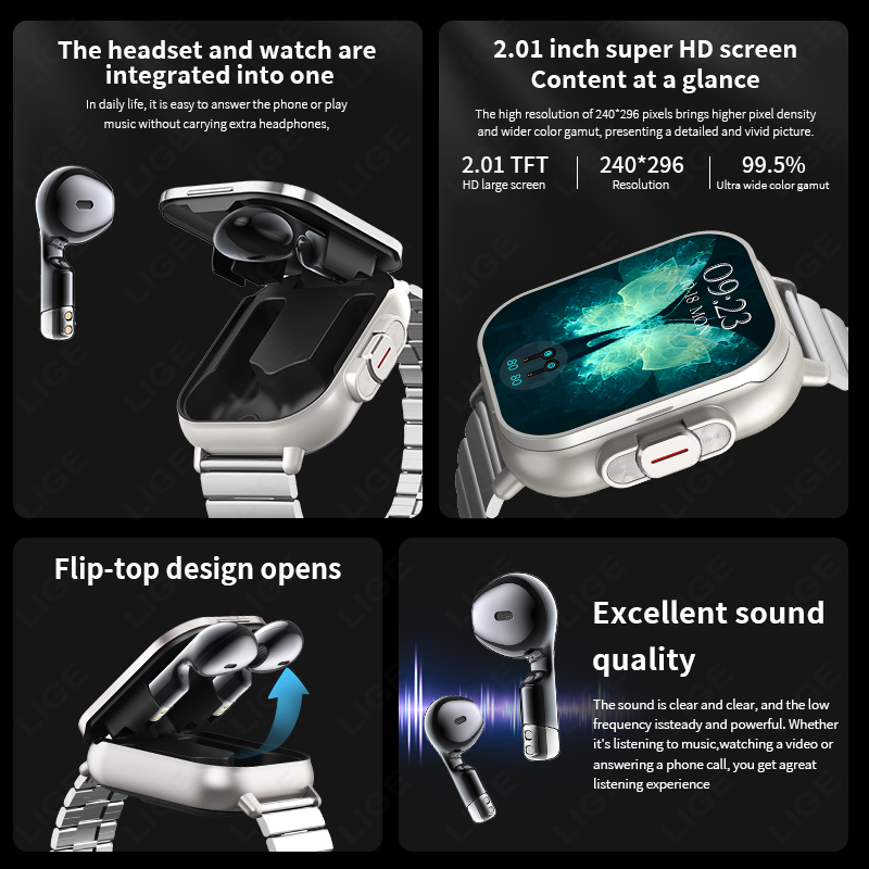 LIGE TWS 2 в 1: умные часы с н – обзор и цена Smartwatch Headset