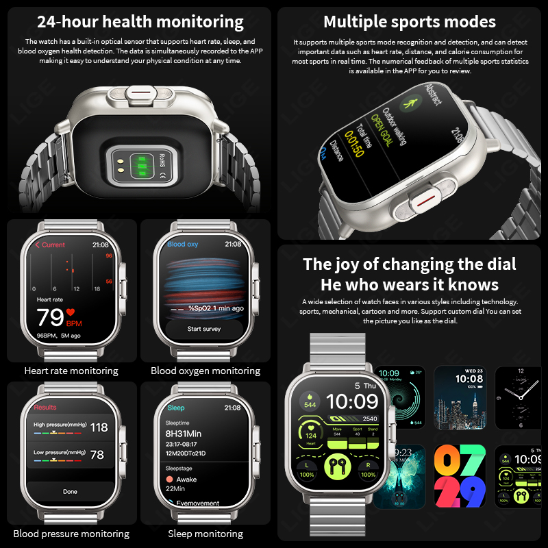 LIGE TWS 2 в 1: умные часы с н – обзор и цена Smartwatch Headset